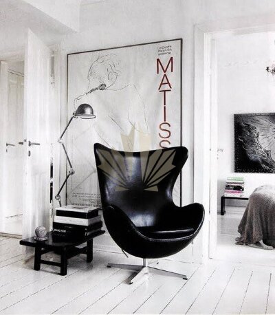 Дизайнерское кресло Egg Chair Кожаное кресло Черное